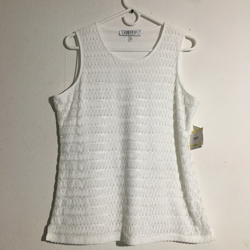 NWT Kasper Women's White Textured Sleeveless Top: Size M